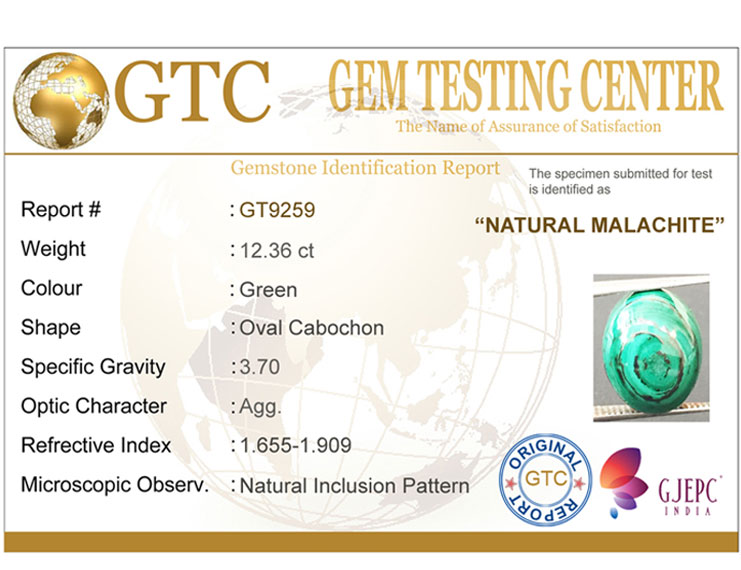 12.36 ct Natural Certified Malachite stone
